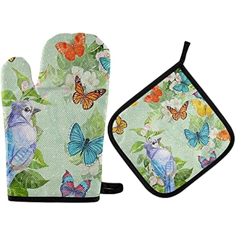 Spring Bird Vintage Kitchen Oven Mitts Set Cover