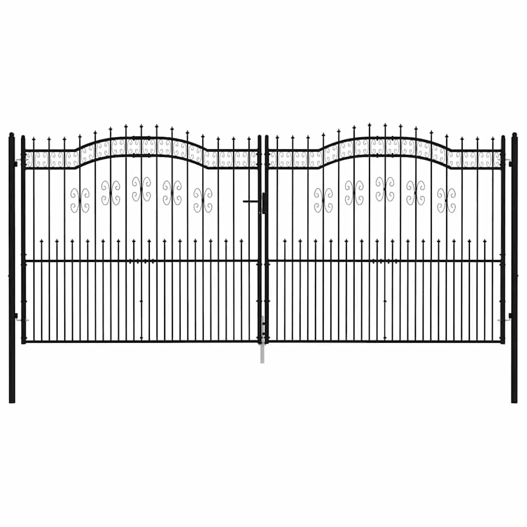 vidaXL Puerta de Valla Cancela de Cerca Jardín Patio Granja Entrada Exterior al Aire Libre Punta Lanza Acero Recubierto Negro 406x223cm
