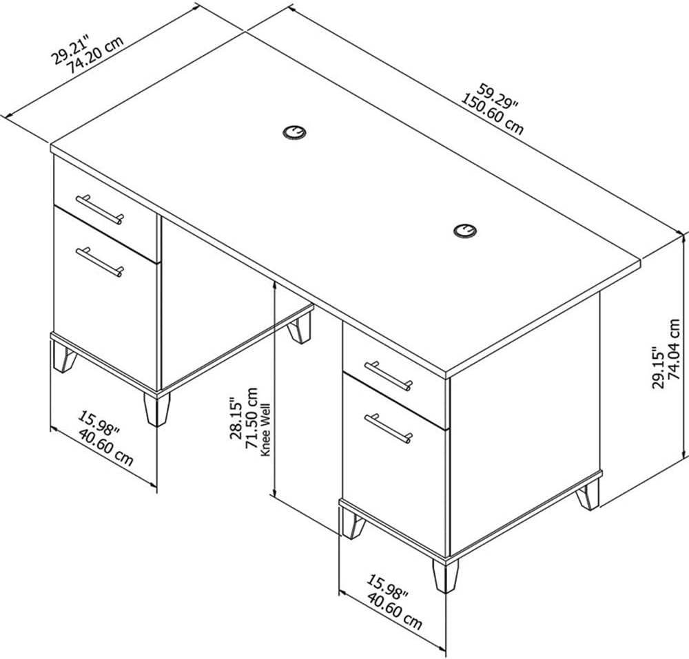 BOWERY HILL 60" Modern Wood Office Desk, Hansen Cherry Finish, 2 Box Drawers, File Drawer with Ball Bearing Slides, Transitional Style Home Office Desk with Wire Management Slots