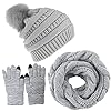 Yutdeng Dames winter warme gebreide muts hoed sjaal handschoenen set touchscreen handschoenen gebreid met cirkel lus sjaal fleece gevoerd voor ski 3-in-1 winterset