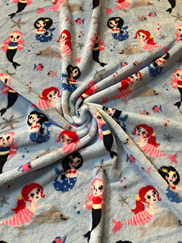 Tissu polaire motif sirène bleu double face super doux 10m x 1m50