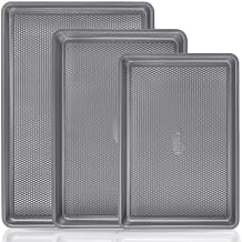 HONGBAKE 3 Pack Nonstick Ceramic Baking Sheet Pan Set for Oven, Non-Toxic Half/Quarter/Jelly Roll Pans with Diamond Texture, 0.8mm Aluminized Steel Cookie Trays for Cooking, Charcoal Gray