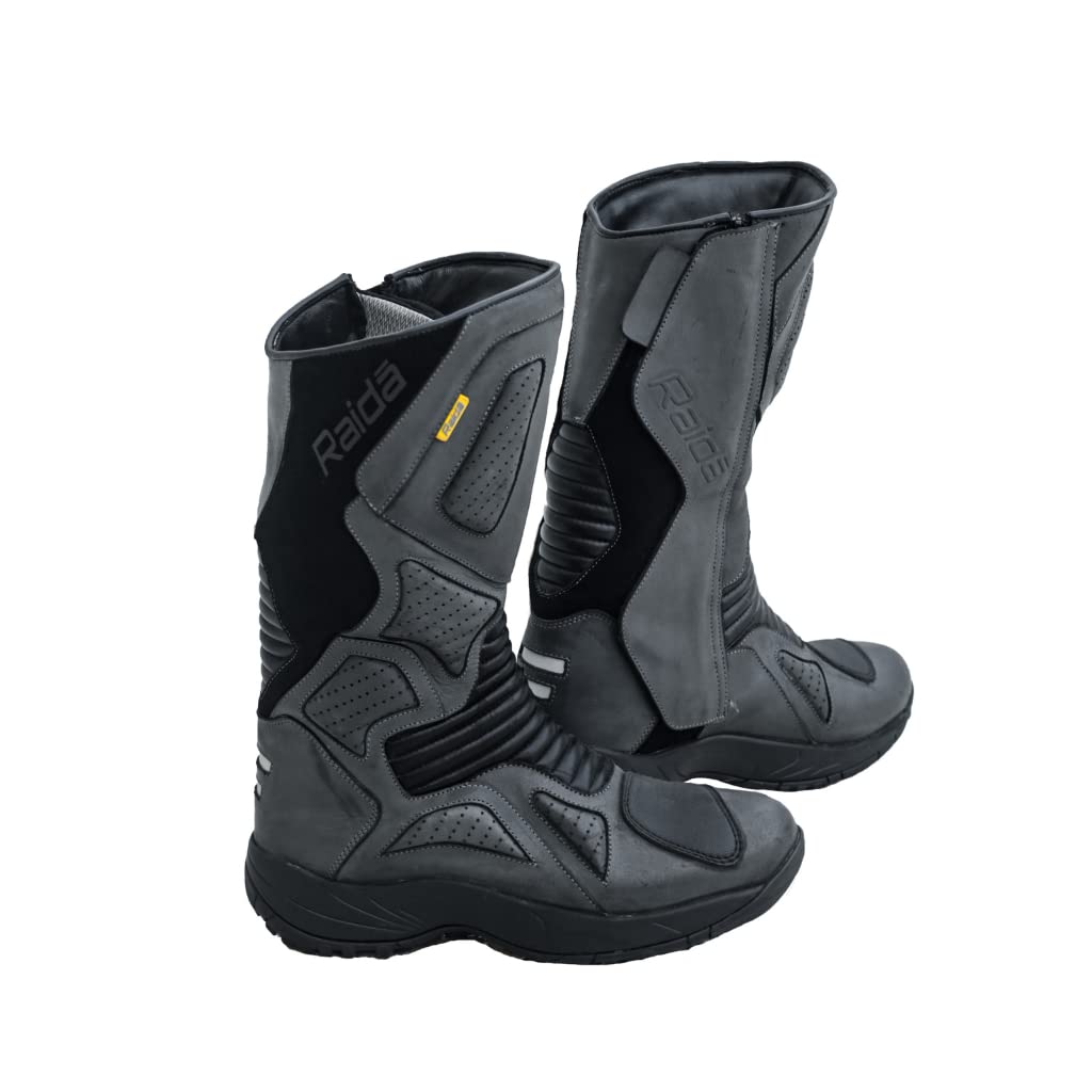 Raida Explorer Motorcycle Boots | Ankle, Shin, & Heel Protection | Memory Foam Insole | Leather (Grey, 12)