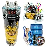 Audiobank 3.5 Farad Capacitor Car Audio 3500 Watts Power 12V Car Digital Power and Audiotek AT-BCC4AB Complete 4 Gauge Car Amplifier Installation Wiring Kit Blue