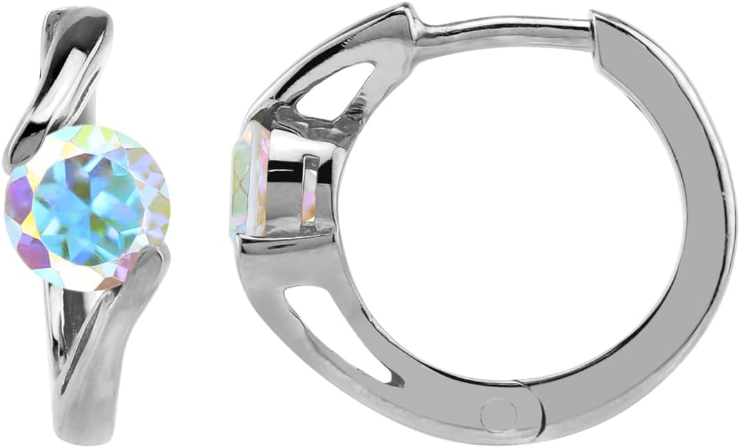 Silvershake 5MM Round Shape Gemstone White Gold Plated or Yellow Gold Plated or Black Rhodium Plated 925 Sterling Silver 0.6 Inch Huggie O Hoop Earrings Jewelry for Women