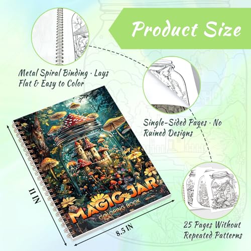 Tlenpo Mushroom Coloring Book for Adults, Spiral Bound Coloring Book for Women, 25 Single-Sided Print Alcohol Marker Friendly, Anxiety Relief Mindfulness Gifts - Image 4