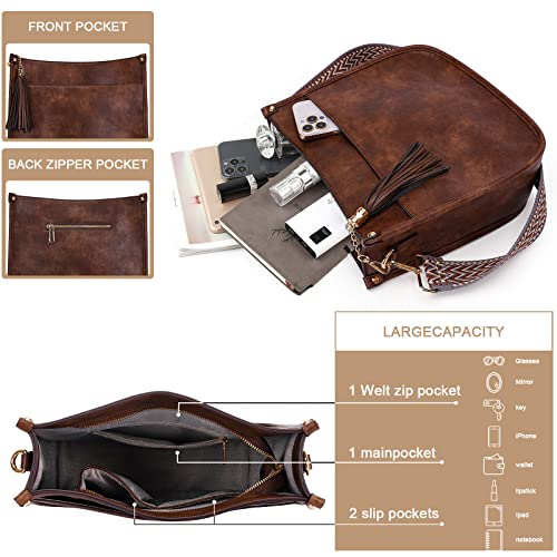 Image of HKCLUF Crossbody Bag Purse for Women 2PCS /Set Leather Hobo Handbag Wallet Set With 2Adjustable Guitar Strap Shoulder Bag | Purse