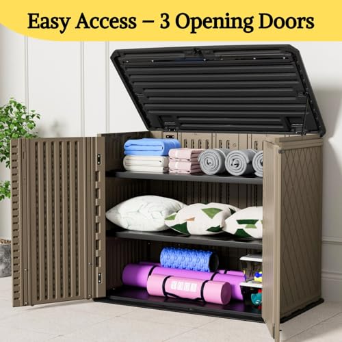 Image of ZZM 4x2.5 FT Outdoor Storage Shed, Resin Waterproof Storage Cabinet for Garden Tools with Lockable Lid,Latch (Coffee)