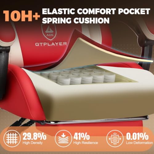 Image of GTPLAYER Gaming Chair with Footrest, Ergonomic Office Chair 400lbs Heavy Duty, Big and Tall Computer Desk Chair with Lumbar Support and Headrest, Faux Leather 90-155 Recline Red