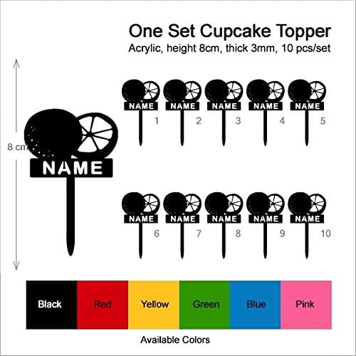 TA0479 Lemon Fruit Silhouette Party Wedding Birthday Acrylic Cupcake Toppers Decor 10 pcs with Personalized Your Name