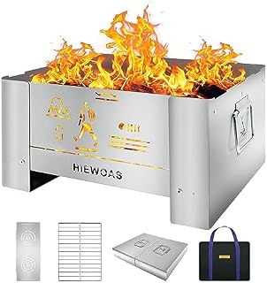 HIEWOAS Portable Fire Pit with Grill- Stainless Steel Tabletop BBQ for Outside Camp, Small Charcoal Grills and Smokeless Wood Burning Firepit Camping Accessories for Outdoor Cooking and Women Campfire