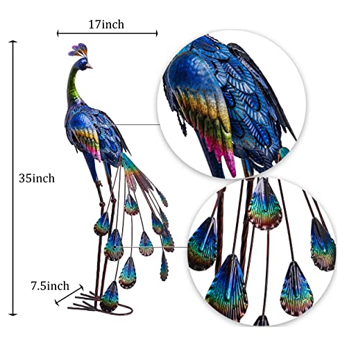 TERESA'S COLLECTIONS Outdoor Decor Peacock Yard Art Garden Sculptures & Statues,Blue Large Metal Bird Lawn Ornaments,35inch Outside Decorations for Porch,Patio,Pond,Pool,Backyard,Party Decor - Image 5