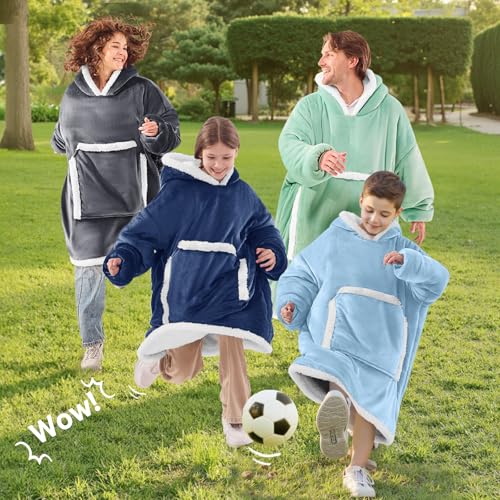 JOYWOO Navy Kids Wearable Blanket Hoodie, Oversized Cat lovers Hoodie Blanket for kids & Teens,Birthday Gifts for Girl Boys,Warm Cozy Fuzzy Sherpa Fleece Sweatshirt Blankets with Giant Pocket Gifts