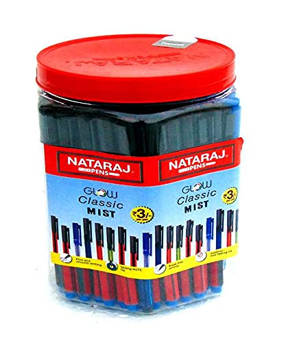 Image of Nataraj Gcm Ball Pen Jar (100 Pc) Glow Classic&Mist Mixed In Jar,Blue