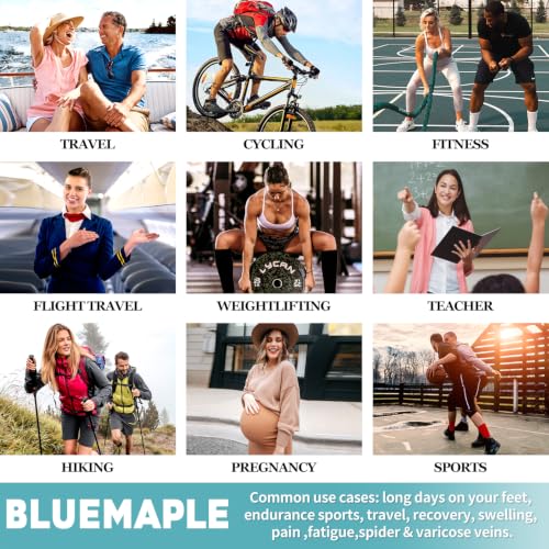 Image of Bluemaple Thigh High Compression Socks for Women and Men Circulation(3 Pairs) Over the Knee-Best Support for Running,Travel
