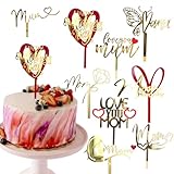 9 Pcs Happy Mother's Day Cake Topper Acrylic Love Mom Cupcake Topper Heart Shaped Cake Picks Cake Accessories for Birthday Mother's Day Gifts Cake Decoration Party