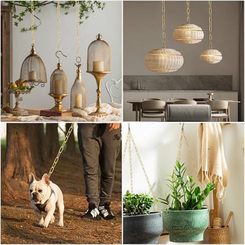 Golden Chains for Hanging with 2PCS Detachable Chain Link, 10 Feet Stainless Steel Chain, Hanging Chain Link Light Duty Chain, Heavy Duty Hanging Chain for Home Outdoor Camping, Thickness 0.08 inches — view 5