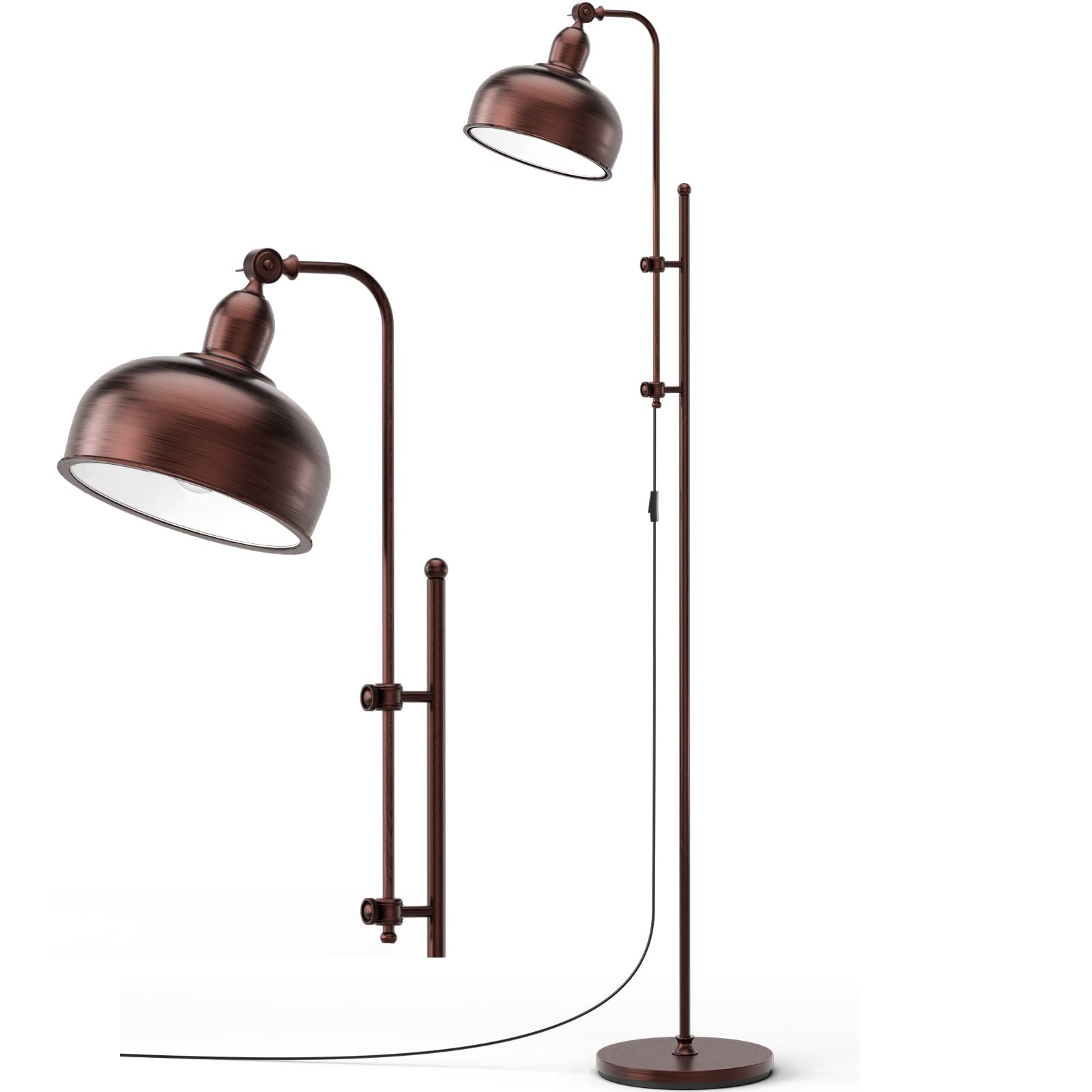 TANGZON Industrial Floor Lamp, Height Adjustable Standing Lamp with Rotating Head, Heavy Metal Base & E27 Socket, Tall Reading Lamp for Living Room, Bedroom and Office