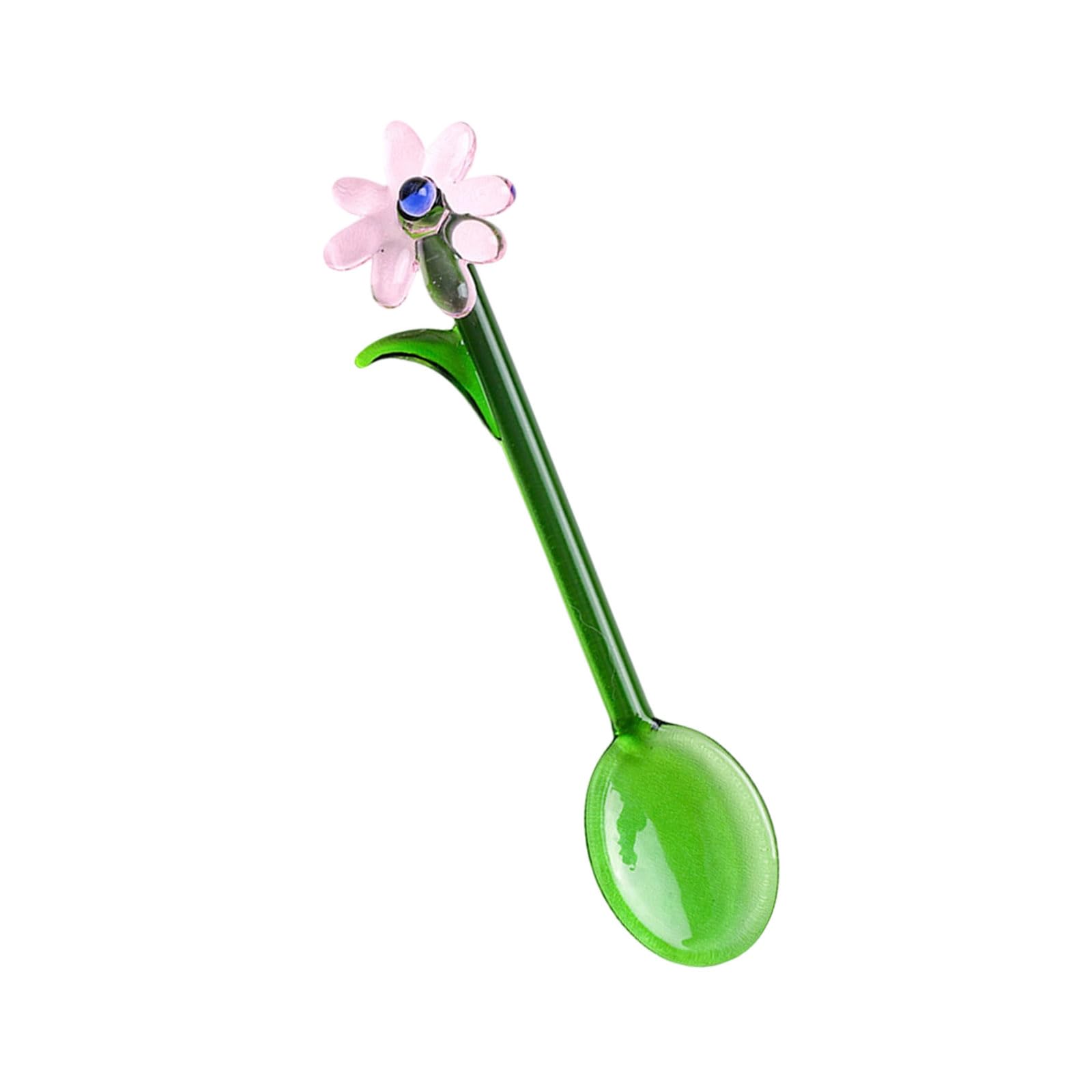 Tsophreniq Handle Glass Stirring Spoon with Colored Flower Head for Mixing Beverages Coffee Drink and Dessert Cocktail Stirrer Stirring Spoon