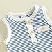 Kupretty Toddler Baby Boy Clothes 12 18 24 Month 2T 3T Summer Outfit Waffle Striped Half Button Sleeveless Vests Shorts Set (Blue, 2-3T)