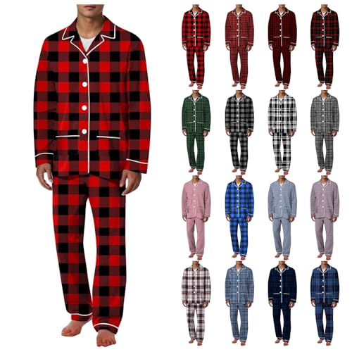 Men's Women's Flannel Pajama Set Unisex 2 Pcs Long Sleeve Bottom Pants Plaid PJ Sleepwear Lounge Comfy Sleepwear4