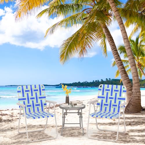 Giantex 2-Pack Beach Chairs for Adults, Camping Chair with Steel Frame, Lightweight Folding Directors Chairs for Outdoor Webbing, Patio, Fishing, Yard, Poolside Lawn Chairs Set of 2 (Blue)