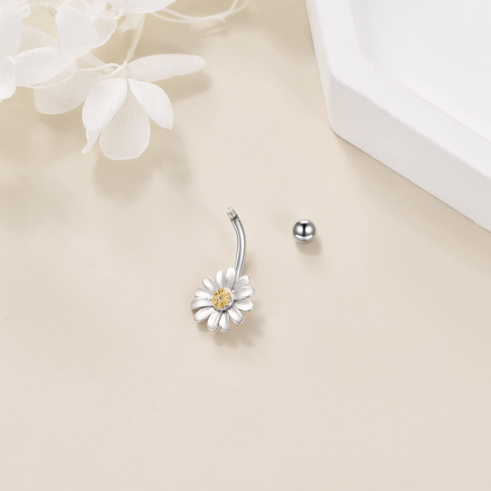 YFN Sterling Silber Gänseblümchen/Schmetterlinge/Sonnenblumen/Bienen Bauchnabel Ringe Blume Piercing-Schmuck für Frauen Mädchen Hypoallergen