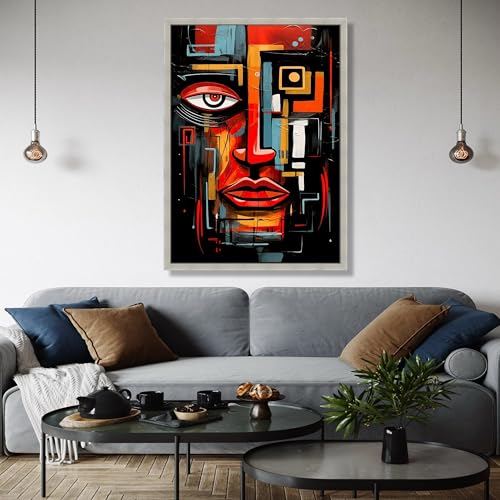 Décoration murale colorée et tableau visage géométrique 50x75 - 4