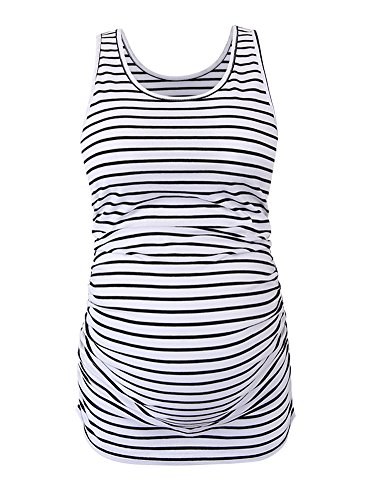 Ecavus Women's Maternity Tank Top Basic Scoop Neck Sleeveless Pregnancy T-Shirt Side Ruched Vest #TOP1