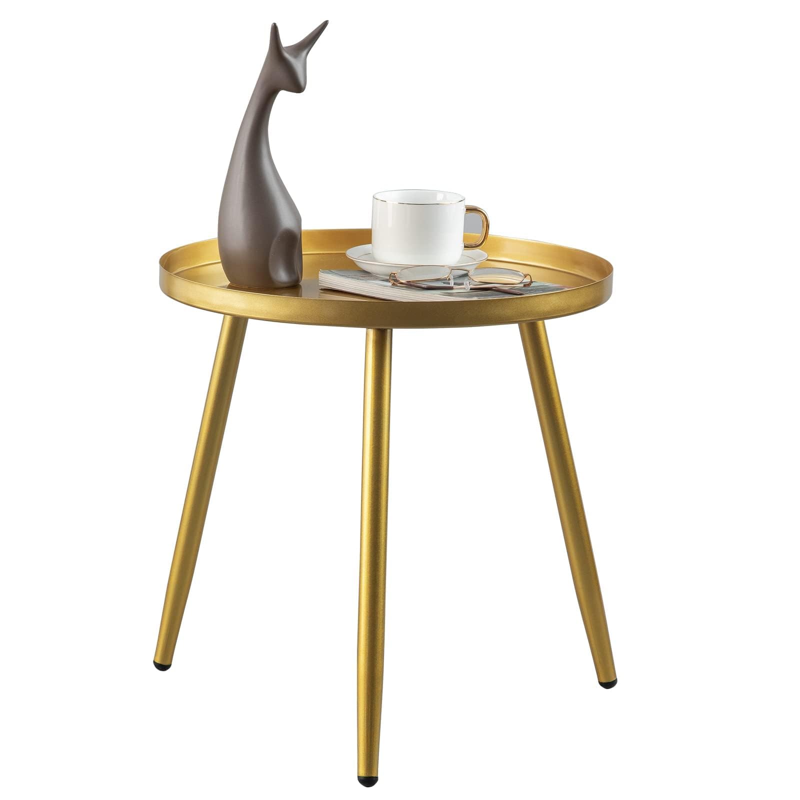DOOKOO Accent Side/End Table, Waterproof Metal Structure, Great for Living Room, Bedroom, Indoor & Outdoor, Matte Black Tray Surface with 3 Legs, Ideal for Any Room (Gold)
