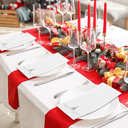 100 Pack Christmas Disposable Guest Napkins 12 x 17 Inch Silver Foil Christmas Trees Napkins Xmas Tree Hand Towels for Bathroom Kitchen Weddings Christmas Holiday Party – Image 6