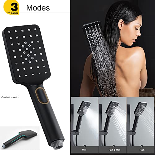Shower Head, High Pressure 8'' Rain Shower Head With Handheld Spray, 3 Settings Handheld Shower Head Combo, Anti-Leak Stainless Steel Rain Shower Head With 78'' Hose(Matte Black,Square) #TOP2