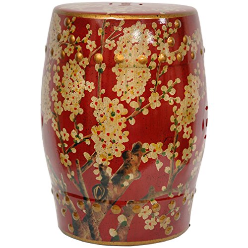 Red Lantern Sakura Blossom Garden Stool, Round