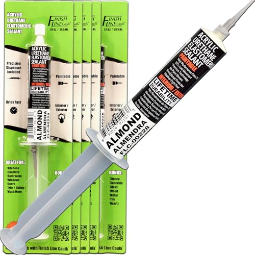 Image of Finish Line Caulk 30mL Pre-Filled Precision Caulk Applicator Almond 5-Pack | Clean, Controlled Application with Less Mess and Rework