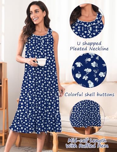 Image of MZROCR Cotton Nightgowns for Women Soft Sleeveless Night Gown for Adult Women Ruffle Sleepwear