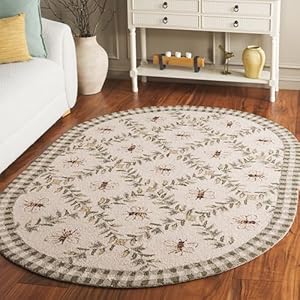 SAFAVIEH Chelsea Collection Area Rug 76 x 96 Oval Ivory Green Hand Hooked French Country Wool Ideal for High Traffic Areas in Living Room Bedroom HK55A