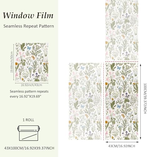 ChicSkin Rainbow Window Privacy Film, Watercolor Stained Glass Window Film No Glue,Non-Adhesive Decorative Glass Film for Bedroom Living Room Kitchen Bathroom Offices, Spring Flowers 100x43cm - Cosy Home Interiors ChicSkin Rainbow Window Privacy Film, Watercolor Stained Glass Window Film No Glue,Non-Adhesive Decorative Glass Film for Bedroom Living Room Kitchen Bathroom Offices, Spring Flowers 100x43cm - Image 2