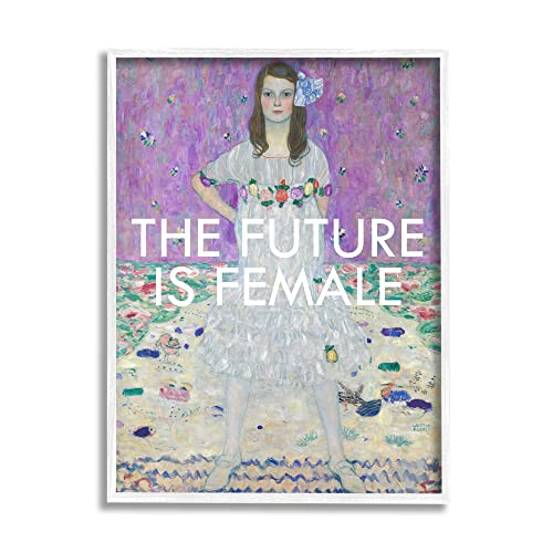 Stupell Industries The Future is Female Vintage Girl Powerful Stance White Framed Wall Art, 24 x 30