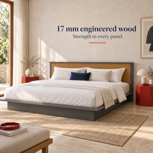 Image of Bniture Modern Low Height Queen Size Bed Without Storage | Engineered Wood Platform Bed Headboard | Bed Queen Size Wooden Cot Double Bed for Bedroom 3 Year Warranty (Slate Grey & Giant Wood)
