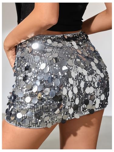 SweatyRocks Women's Sequin Sparkly Skirts Mini Glitter Y2k Night Out Party Club Bodycon Skirt2