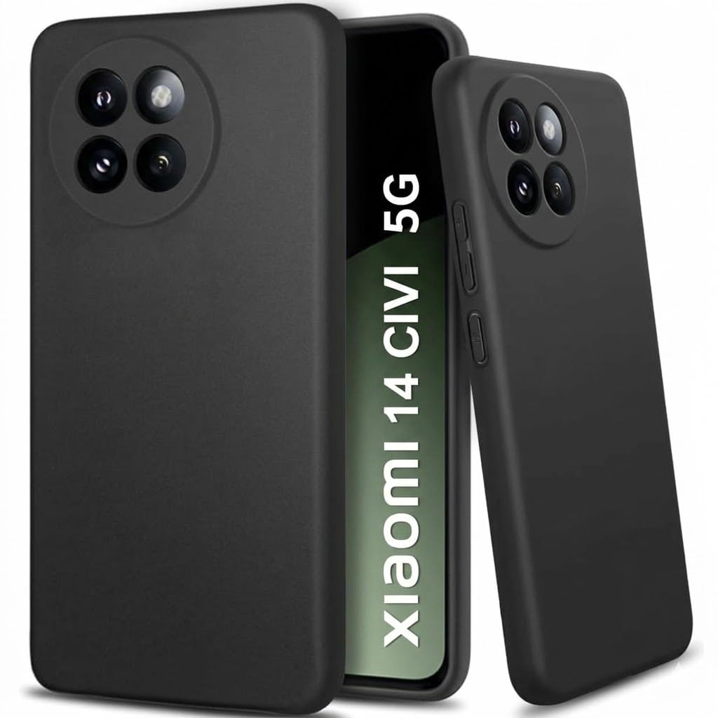 JANAK RAJ Velvet Silicone Back Case Cover for Xiaomi 14 Civi 5G | Soft Like Silk Liquid Touch in Slim Flexible Matte Finish | Inner Microfiber & Raised Rubberised Cameratection - Black