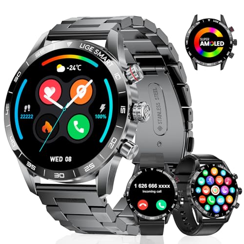 LIGE Reloj Inteligente Hombre con 3 Correas/400 mAh/15 días de duración de la batería,1.43″ AMOLED Smartwatch para Android iOS,24H Frecuencia Cardíaca,Llamadas Bluetooth,IP68 Impermeable Smart Watch - Imagen 2