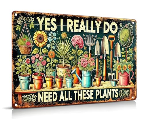 Vintage Garden Metal Sign Funny Gardening Tin Signs Rustic Farmhouse Wildflowers Daisy Aluminum Wall Art I Need These Plants for Home Garden Patio Farm Yard Outdoor Indoor Decor 8x12 Inch