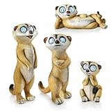 Weltbild Solar Gartendeko Figuren Erdmännchen 4tlg. - Erdmännchen Gartenfiguren für Außen mit LED Reflektor Augen | Erdmännchen Deko als Deko Garten & Deko Balkon | Gartenfiguren Tiere im 4er-Set