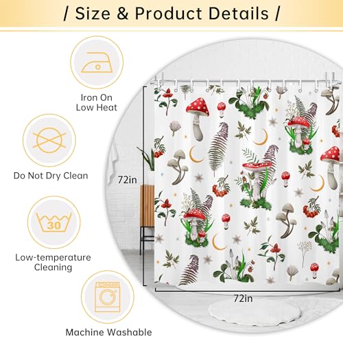 Mayormyth Boho Mushroom Shower Curtain Vintage Shower Curtain Cottagecore Plant Shower Curtains for Bathroom Home Decor White Polyester Waterproof Cloth Fabric with Hooks by Mayormyth - Used condition - Image 5