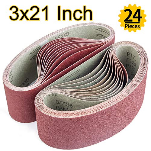 ABRTEN Sanding Belts 3x21 Inch (76x533mm) Aluminum Oxide Assorted (kit) 24 Pack