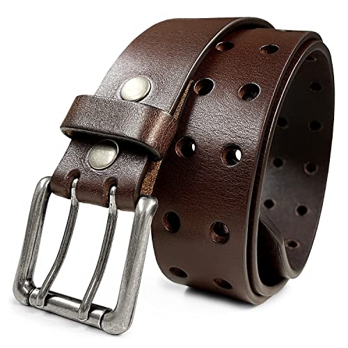 Ben Twin Roller Vintage One-Piece 100% Full Leather Jean Belt Punk Biker Belt 1-1/2" Wide (ANR-Brown, 38)