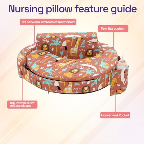 Image of Wakefit Foam Nursing Pillow for Breastfeeding & Baby Care | Ideal for Newborn with Adjustable Strap | 100% Cotton Removable Cover | Super Soft Foam for Posture Comfort | Jungle Zoo
