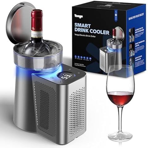 Yeego Wine Chiller, Upgrade Single Bottle Electric Wine Chiller 41°F-64°F for Bottle Red, Champagne, Coffee, Wine Bottle Chiller with Power Cord and 1 Coffee Cup for Home and Car, Ideal for Wine Lover Cover