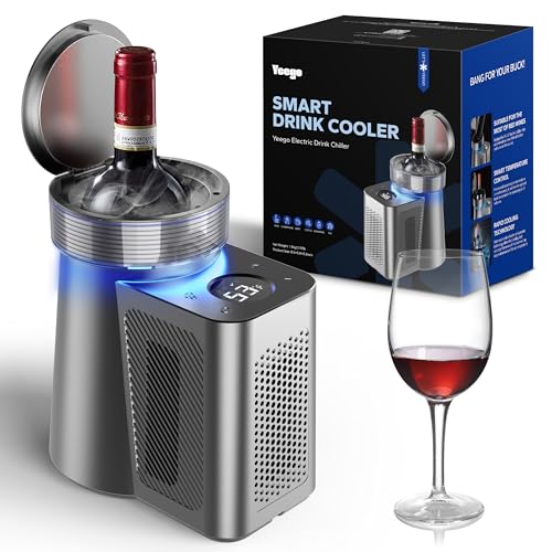 Yeego Wine Chiller, Upgrade Single Bottle Electric Wine Chiller 41°F-64°F for Bottle Red, Champagne, Coffee, with Power Cord and 1 Coffee Cup for Home and Car, Ideal for Wine Lover